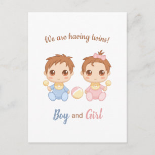 Baby Boy Girl Twins Ankündigung Postkarte