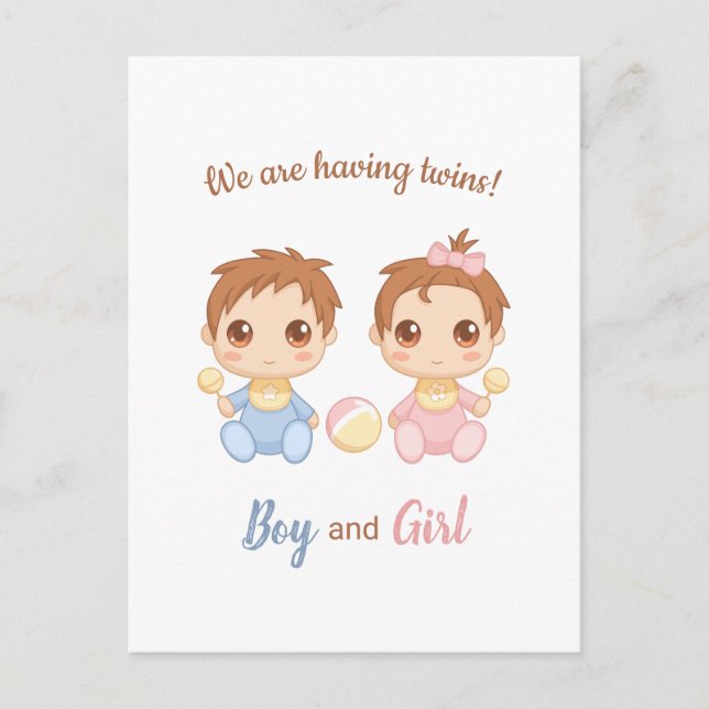 Baby Boy Girl Twins Ankündigung Postkarte (Vorderseite)