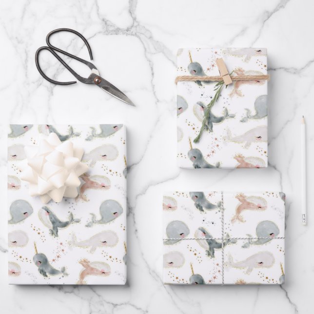 Baby Boy Girl Whimsical Whale Ocean Theme Party Geschenkpapier Set (Vorderseite)