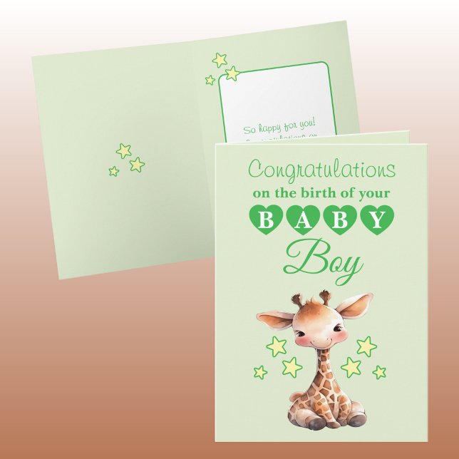 Baby Boy Gratulation Giraffe grün Karte (Von Creator hochgeladen)