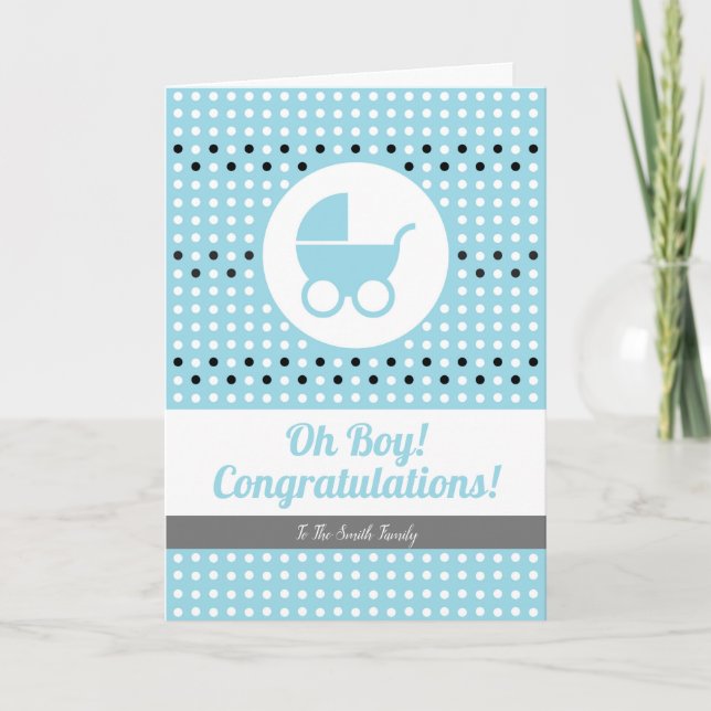 Baby Boy Gratulations Card mit Stroller Karte (Vorderseite)