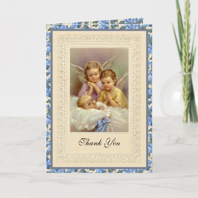Baby Boy Guardian Angels Taufe Vielen Dank Karte (Vorderseite)