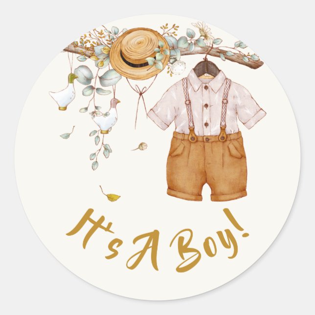 Baby Boy Hanging Outfit Runder Aufkleber (Vorderseite)