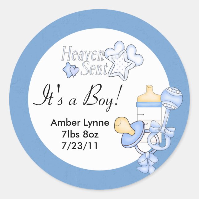 Baby Boy Heaven Sent individuell anpassbare Aufkle Runder Aufkleber (Vorderseite)