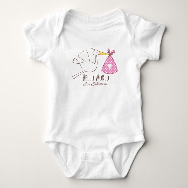 Baby Boy Hello World I'm Sebastian Personalized  Baby Strampler (Vorderseite)