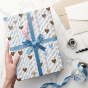 Baby Boy Herzen und Karos gestreift Geschenkpapier