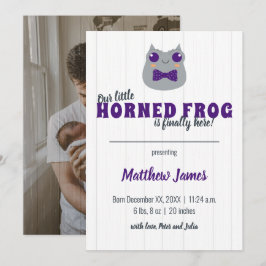 Baby Boy Horned Frog Lila Vertical Baby Ankündigung