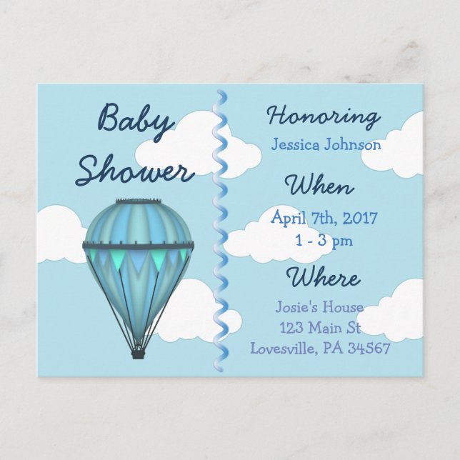 Baby Boy Hot Air Ballon Babydusche Einladung (Vorderseite)