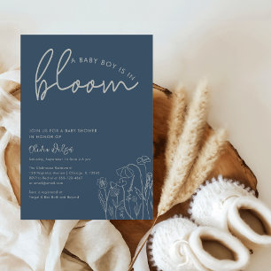 Baby Boy in Bloom Topaz Blue Wildflower Baby Showe Einladung