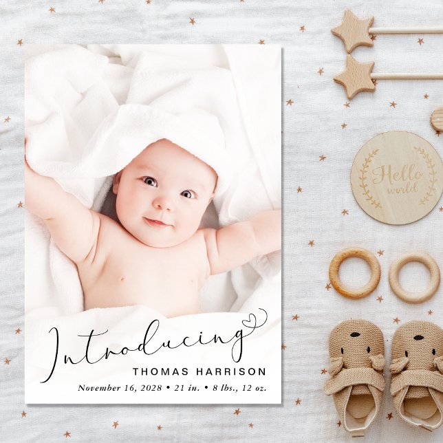 Baby Boy Introducing Photo Collage Birth Ankündigung (Personalize with a photo that captures the beauty and innocence of your newborn)