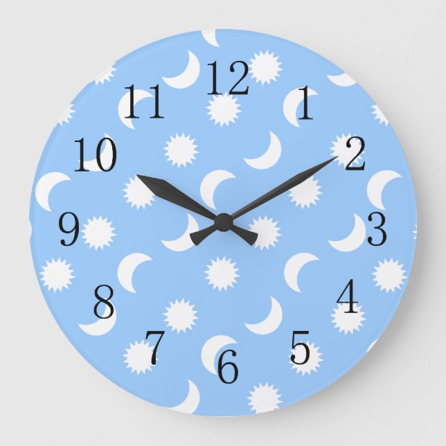 Baby Boy Kinderzimmer Lowprice Sun Moon Blue Große Wanduhr (Vorderseite)
