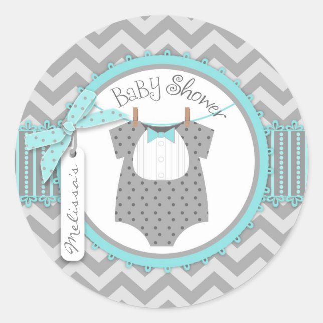 Baby Boy Krawatte Zickzack Print Baby Dusche Runder Aufkleber (Vorderseite)