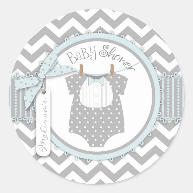 Baby Boy Krawatte Zickzack Print Baby Dusche Runder Aufkleber (Vorderseite)