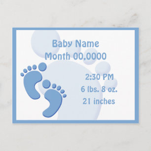 Baby Boy Little Feet Footprint Geburtsankündigung Ankündigungspostkarte