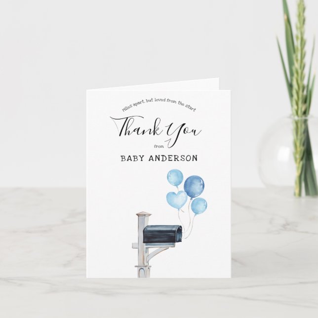 Baby Boy Long Distanz Shower Thank You Card Einladung (Vorderseite)