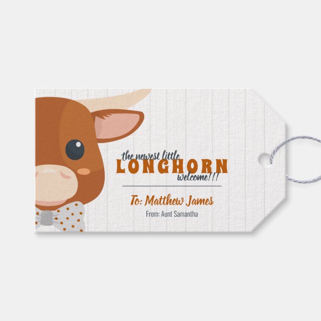 Baby Boy Longhorn Burnt Orange Geschenkanhänger (Vorderseite (Horizontal))