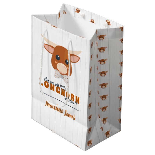 Baby Boy Longhorn Burnt Orange Mittlere Geschenktüte (Vorderseite Schrägansicht)