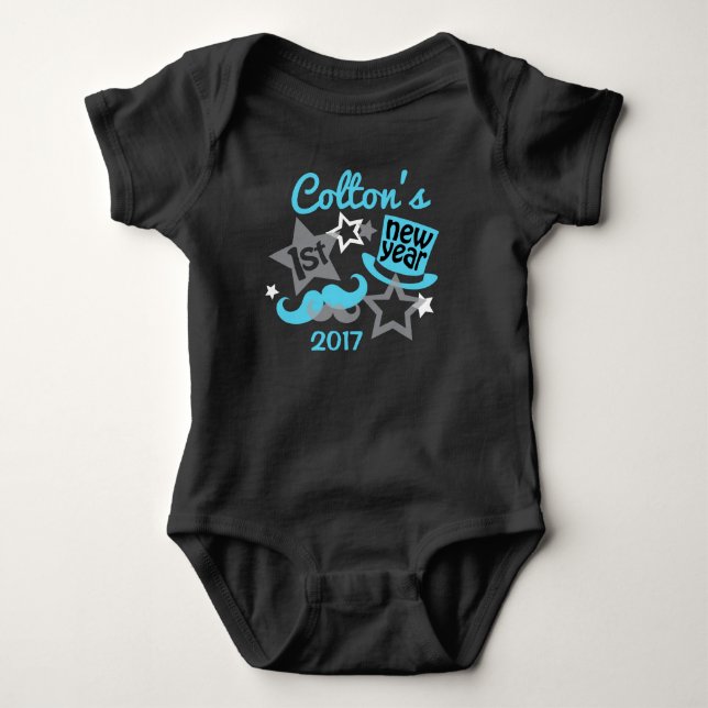 Baby Boy mein erstes neues Jahr Bodysuit Black Baby Strampler (Vorderseite)