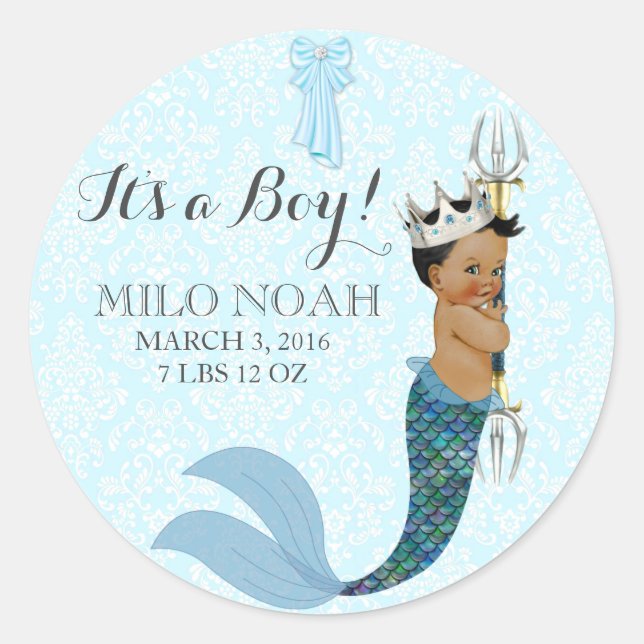 Baby Boy Merman Prince Crown American Runder Aufkleber (Vorderseite)