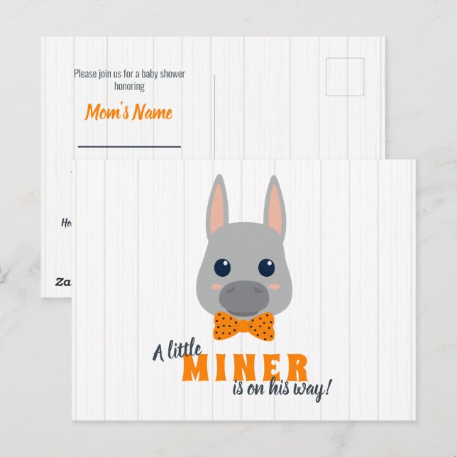 Baby Boy Miners Orange Baby shower Invitation Post (Devant / Derrière)