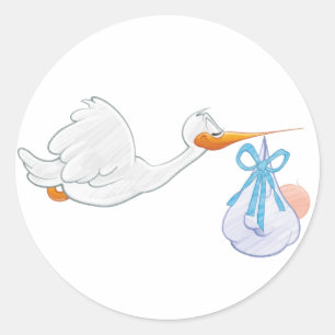 Baby Boy mit Stork Runder Aufkleber