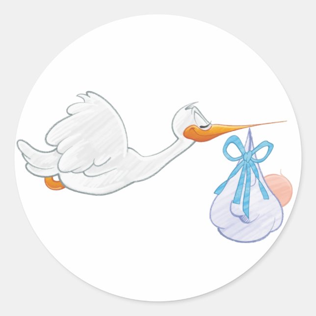 Baby Boy mit Stork Runder Aufkleber (Vorderseite)