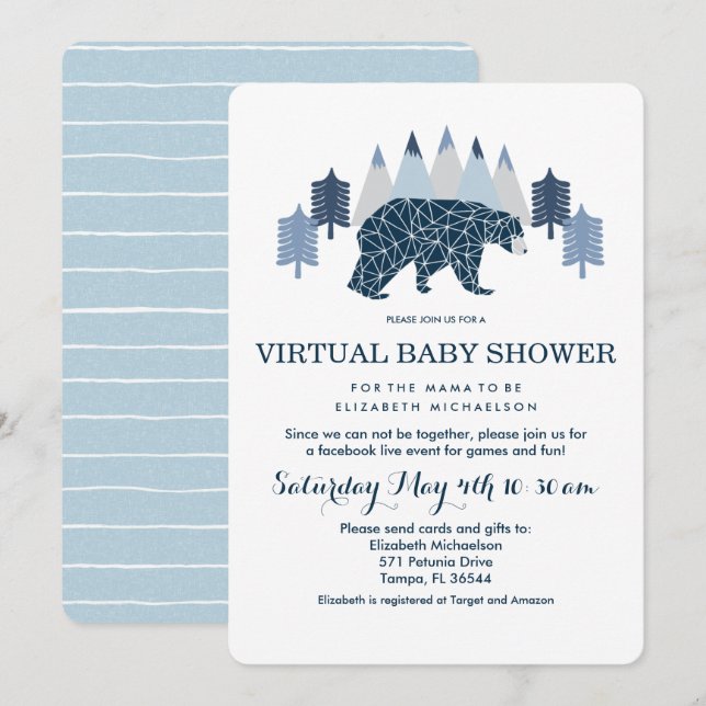 Baby Boy Moderne Bear virtuelle Babydusche Einladung (Vorne/Hinten)
