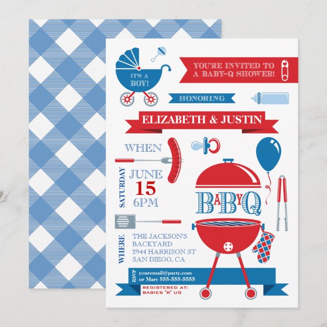Baby Boy - Moderne GRILLEN Shower Einladung (Vorne/Hinten)