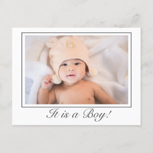 Baby Boy Modernes Minimales Foto Geburtstypografie Ankündigungspostkarte