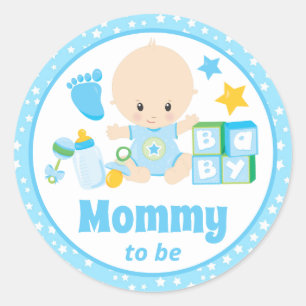 Baby Boy Mommy to Be Blaue Sterne Runder Aufkleber