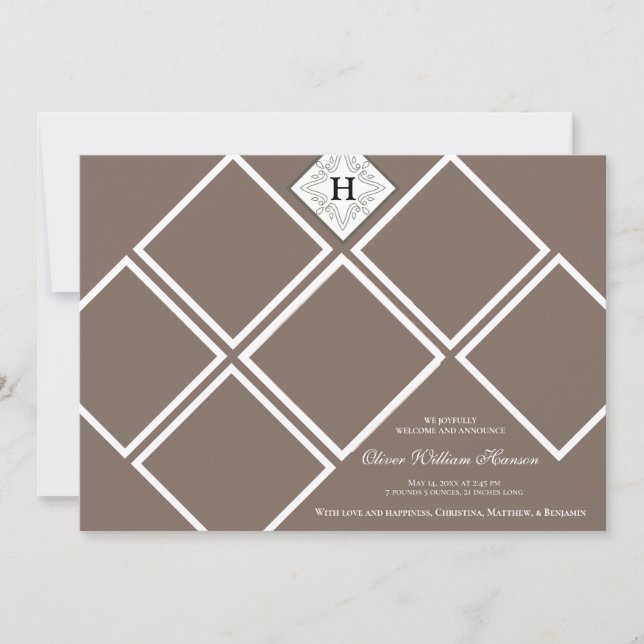 Baby Boy Multi Foto Neutral Monogram Ankündigung (Vorderseite)