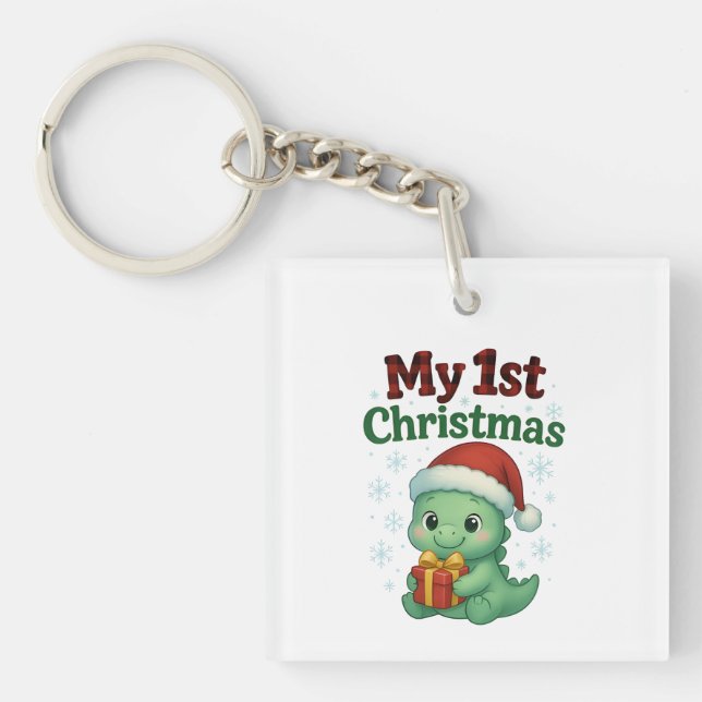 Baby Boy My 1st Christmas Dino Schlüsselanhänger (Vorderseite)