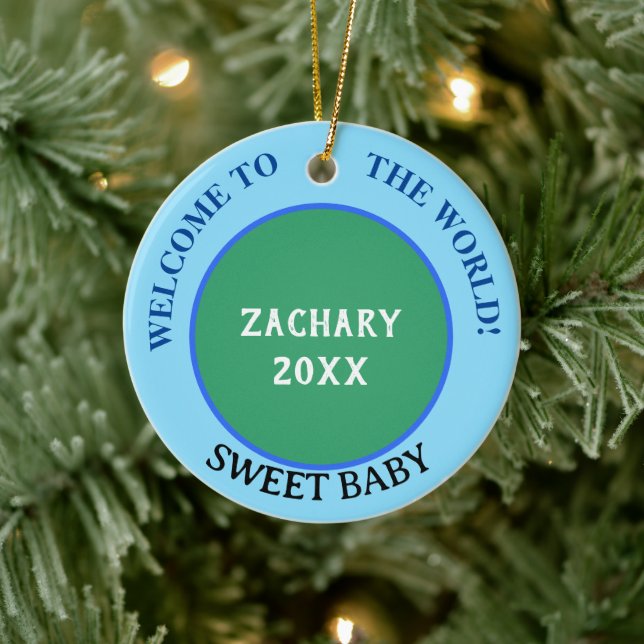 Baby Boy Name Ankündigung Earth Green Blue Keramik Ornament (Baum)