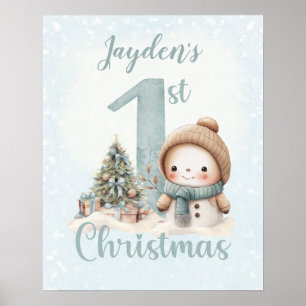 Baby Boy Name First Christmas Blue Nursery Poster