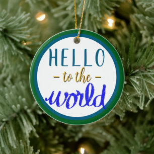 Baby Boy Name Hallo an World Green Blue Keramik Ornament