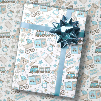 Baby Boy Name Kinderzimmer Blue Newborn Glitzer hi Geschenkpapier