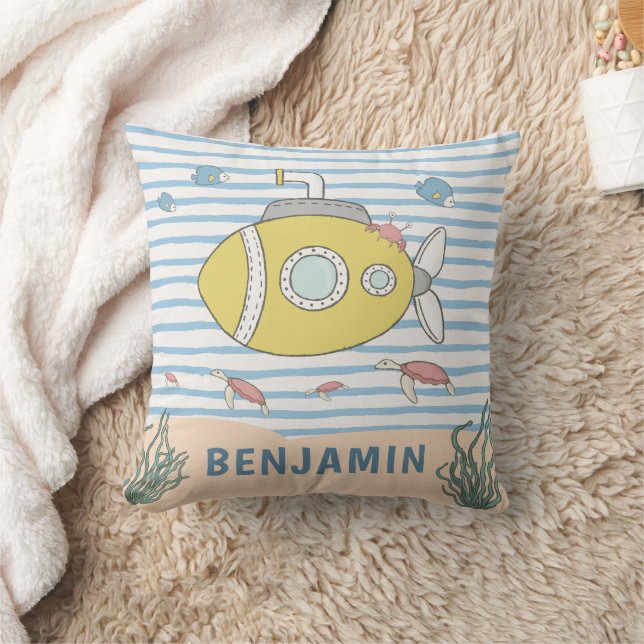 Baby Boy Nautical Submarine Sea Creature Kinderzim Kissen (Decke)