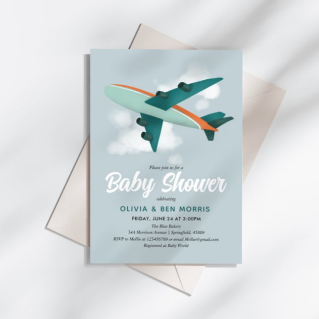 Baby Boy Niedlich Blue Airplane Travel Baby Dusche Einladung (Von Creator hochgeladen)