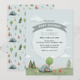 Baby Boy Niedlich Blue Camping Forest Bear Baby Du Einladung