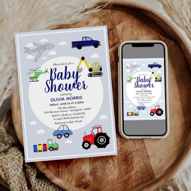 Baby Boy Niedlich Blue Car Train Transport Baby Du Einladung (Von Creator hochgeladen)