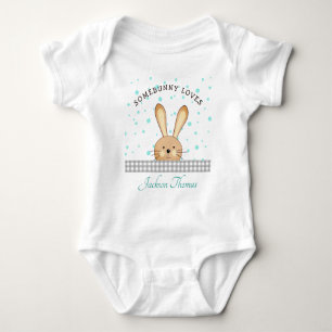 Baby Boy Niedlich Bunny Liebe Aquamarin/Grau Perso Strampler