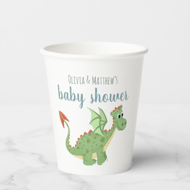 Baby Boy Niedlich Magical Green Dragon Baby Dusche Pappbecher (Vorderseite)