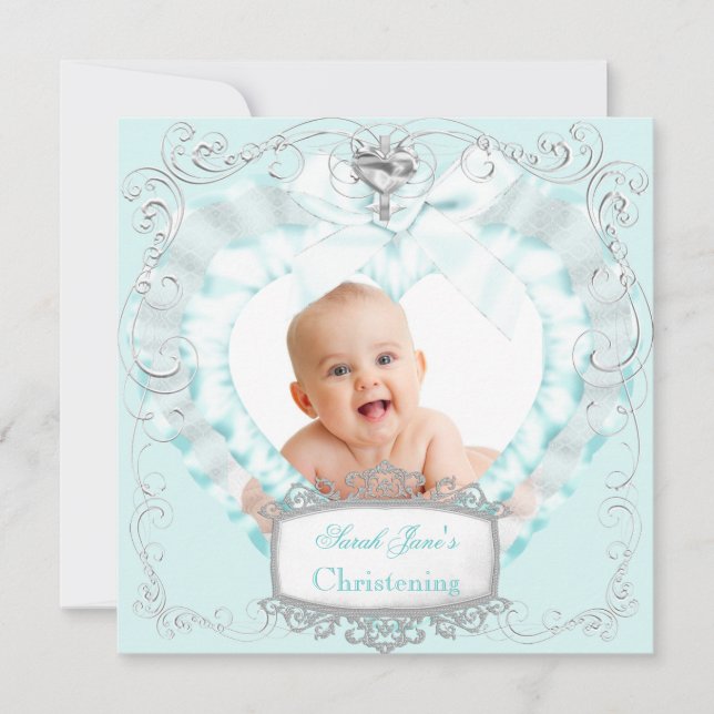 Baby Boy oder Girl Blue Christening Taufkreuz Ankündigung (Vorderseite)