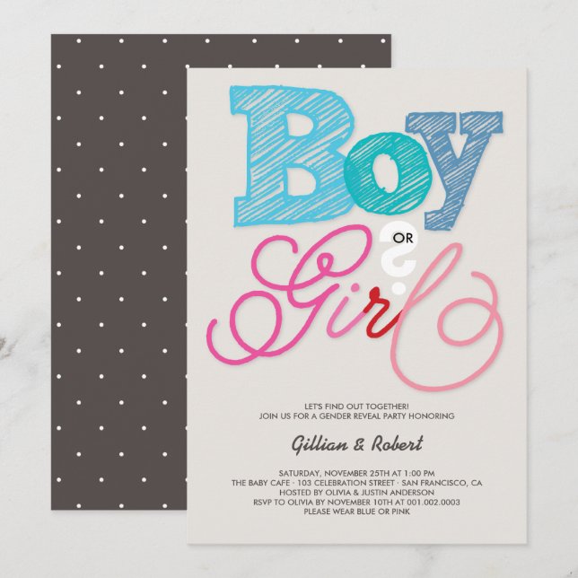 Baby Boy oder Girl Pink Blue Gender Reveal Party Einladung (Vorne/Hinten)