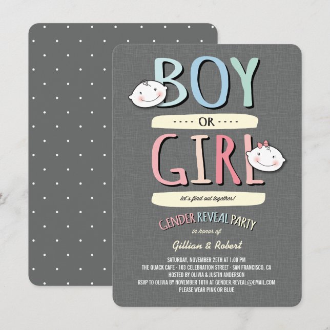 Baby Boy oder Girl Pink Blue Gender Reveal Party Einladung (Vorne/Hinten)