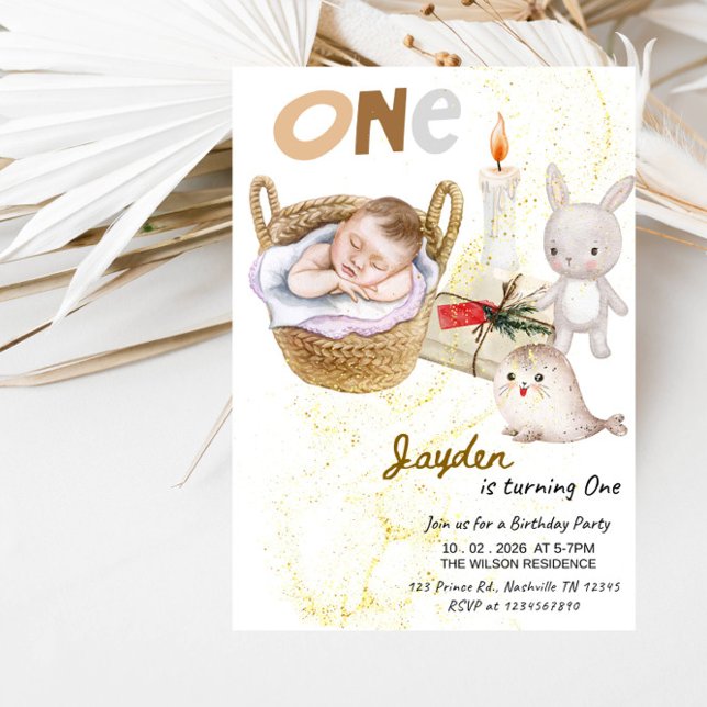 Baby Boy ONE 1st Birthday-Boy First Birthday Party Einladung (Von Creator hochgeladen)