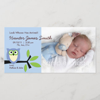 Baby Boy Owl thème Carte photo Faire-part de naiss