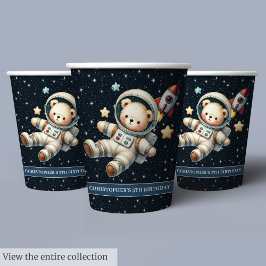 Baby Boy Party Paper Cups Teddy Bear Astronaut Pappbecher