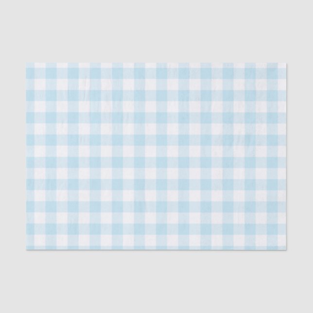 Baby Boy Pastel Blue Gingham Kariert Seidenpapier (Vorderseite)