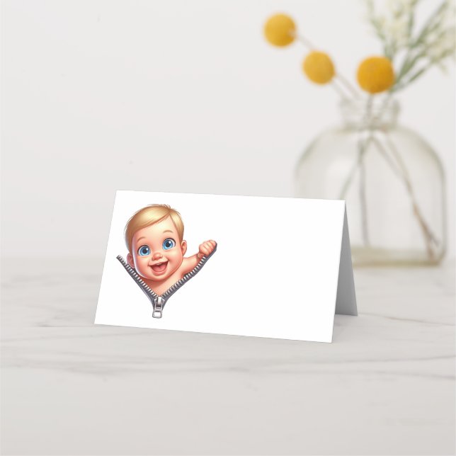 Baby Boy Peeking Babydusche Weiß Vielen Dank Platzkarte (Vorderseite)